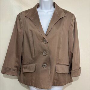 Lafayette 148 NY 16 Taupe Beige Cotton Blend Jacket Blazer 3/4 Sleeves